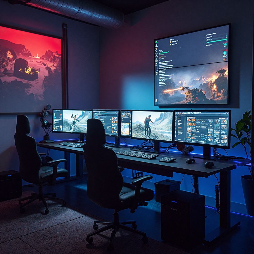 Studio de développement, écrans et ordinateurs